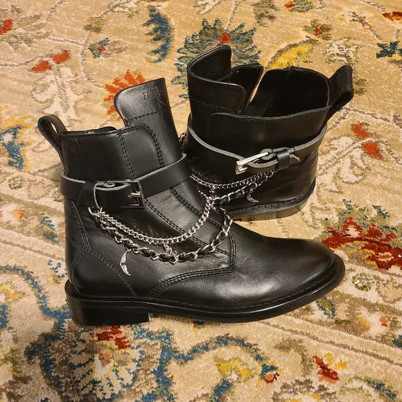 ZADIG AND VOLTAIRE Laureen Chain Embellished Leather Boots